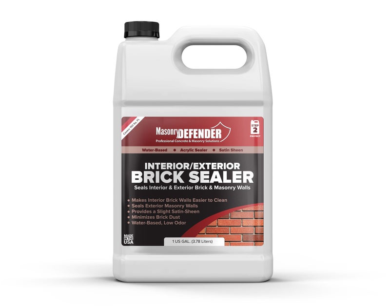 MasonryDefender Interior/Exterior Brick Sealer, 1 Gal - Clear, Satin, Acrylic Sealer for Vertical Walls - Masonry Sealer for Reducing Brick Dust & Making Interior Brick Walls Easy to Clean - Image 1